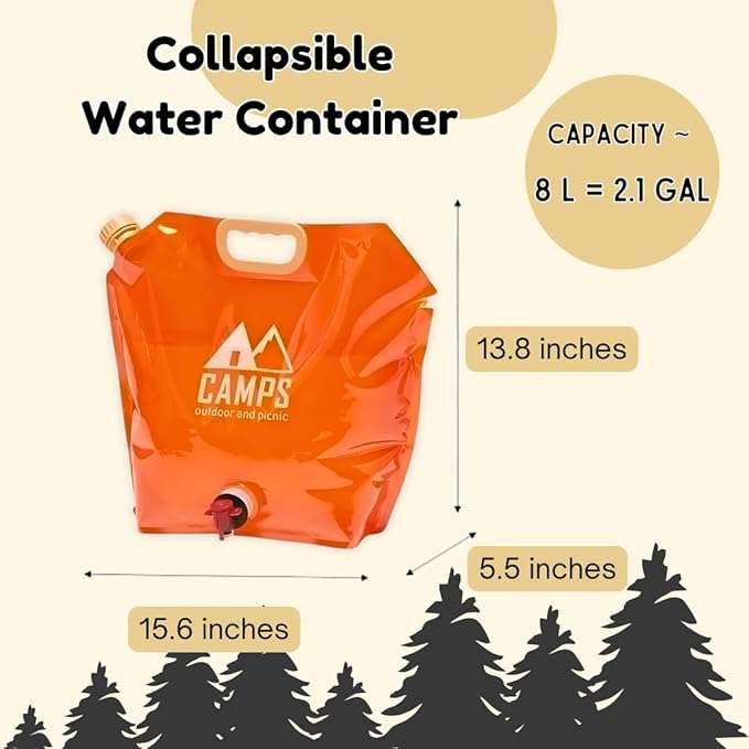Collapsible Water Container Bag, BPA-Free, Portable, Foldable, 8 Liters/2.1 Gallons, Outdoor, Camping, Hiking, Weather Emergencies, Sports, Survival Kit