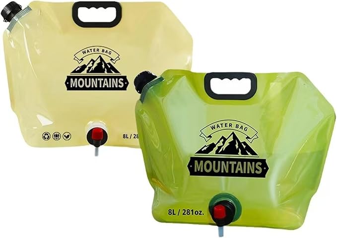 Collapsible Water Container with Spigot,2.1Gallon BPA Free Water Storage Carrier Jug for Folding Hiking,Canteen,Outdoor Sport,Riding,Mountaineer,Hurricane Emergency Water Bottle （2Pcs 1 Green&1 Khaki）