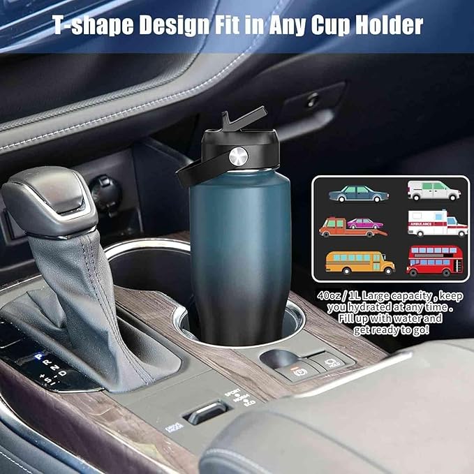 SENDESTAR 40oz Stainless Steel Water Bottle(Cold for 48 Hrs, Hot for 24 Hrs),Double Wall Vacuum Insulated Bottle with Straw Lid, Spout Lid and Flex Cap, Fit in Any Car Cup Holder，Grey-B