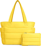 TOPDesign Puffer Tote Bag for Women, Lightweight Puffy Handbag with Compartments, Quilted Shoulder Bag for Work, Travel, Gym