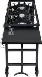 Barton Portable Propane 87,000-BTU Triple-Burner Outdoor Camp Stove Side Table Patio Cooking Wheel w/Regulator 4 Hook Utensil Holder