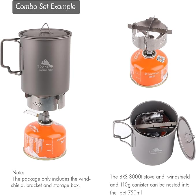 BRS 3000T Stove Windscreen Titanium Camp Stove Windshield with Storage Box for Outdoor Camping Ultralight (Grey-with stand)