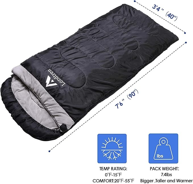 Large 0 Degree Sleeping Bags for Adults Cold Weather Sleeping Bag Camping Winter Below Zero 20 15 Flannel Big and Tall XXL