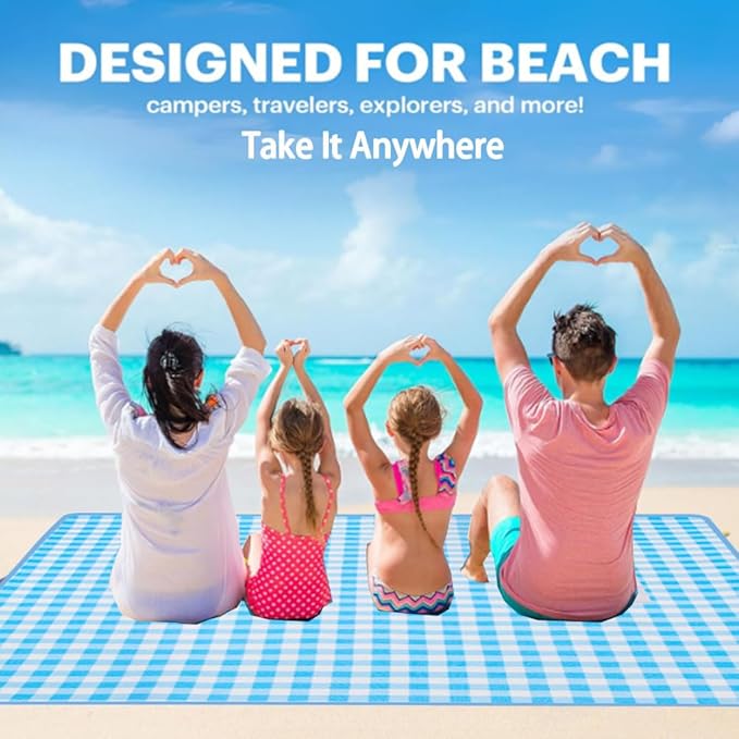 Extra Large Picnic Blanket Beach Blankets, Outdoor Foldable Waterproof Sand Mat for Beach Camping Hiking Travel Family Concerts Grass Park Music Festival Lawn Mats (Blue, 80x80inch)