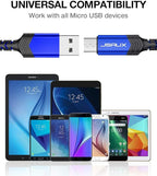 JSAUX Micro USB Cable for Android, (4-Pack 6.6FT) Kindle Charger Cord Replacement, Nylon Braided USB Micro Charging Cable Compatible with Galaxy S7 S6 J7 Edge Note 5, Kindle, MP3-Blue