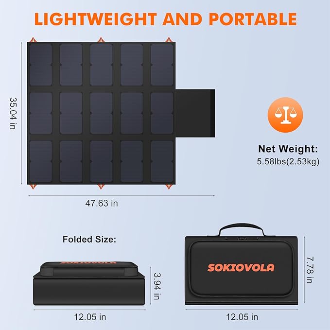 100W Portable Foldable Solar Panel 20V Portable Solar Charger with QC3.0 USB-A & Type-C Output IP68 Waterproof for Cell Phones Camera Outdoor Camping RV Hiking Travel Small Power Station