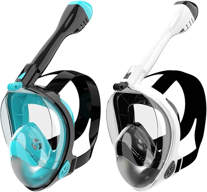 Full Face Snorkel Mask, Diving Mask for Kids and Adults,180° Panoramic View Snorkel Mask with Camera Mount, Safe Breathing, Anti-Leak&Anti-Fog