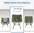 MOON LENCE Camping Chair Plus, Upgraded Comfort & Size, Still Compact and Lightweight, Folding Portable Chair for Backpacking & Hiking, 400Lbs Capacity, Gen 3 Plus (Green with Groundgrip Feet (Plus))