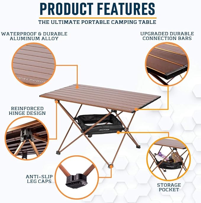 Alpcour Portable Camping Table – Lightweight, Compact Folding Side Table in a Bag with Aluminum Top & Heavy Duty Hinge for Easy Travel & Storage – Great for Outdoor BBQ, Backpacking, Tailgate & More