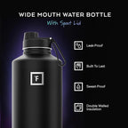 IRON °FLASK Camping & Hiking Hydration Flask with 3 Lids - Stainless Steel, Double Walled & Vacuum Insulated Water Bottle - Leak Proof & BPA Free (Sky, Spout - 64 oz)