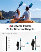Abahub Adjustable Kayak Paddle 210-230 cm/ 230-250 cm Floating Kayaking Oars Boating Oars Canoeing Oars Black