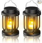 Solar Lantern Outdoor Indoor Use – Hanging Solar Lights with Realistic Flickering Flameless Candle, Weatherproof for Garden Decor, Patios, Trees, and Lawns (Black, 2 Pack)