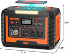 EBL Portable Power Station 500, 519.4Wh Outdoor Solar Generator with 110V/500W AC Outlet for Home Use, Emergency Backup, Camping