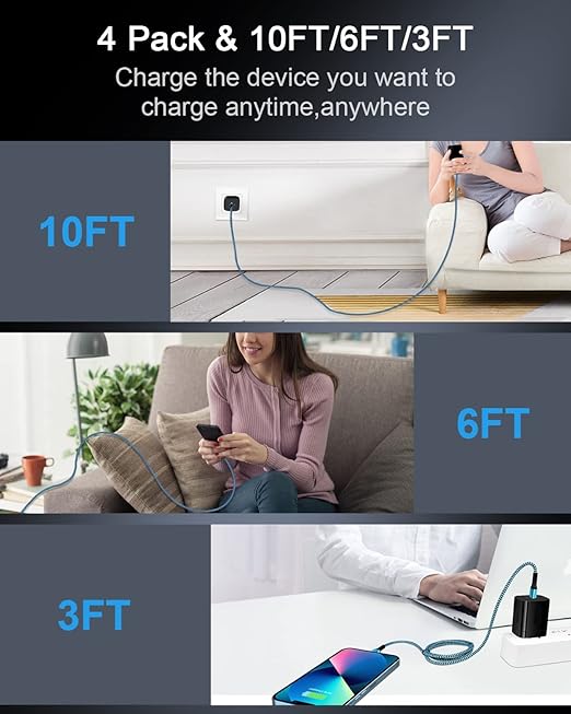 USB C to Lightning Cable 3ft/5pack, USB-C Apple Certified Cord Fast Charging for iPhone 14 Pro Max 13 12 11 Se X Xs Plus, Cargador Original Lightening Type C Heavy Duty Power Wire Phone Charger USBC
