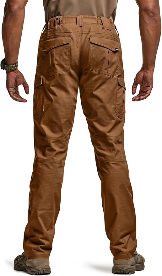 CQR Men's Flex Ripstop Tactical Pants, Water Resistant Stretch Cargo Pants, Lightweight EDC Hiking Work Pants