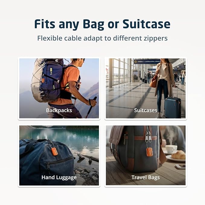 4 Pack TSA Approved Travel Combination Cable Luggage Locks for Suitcases & Backpacks - Orange
