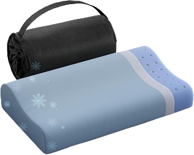 Camping Pillows for Sleeping - Memory Foam Travel Pillow 2 Heights Use - Small Travel Pillow for Camping, Hiking, Backpacking with Storage Bag (Blue)
