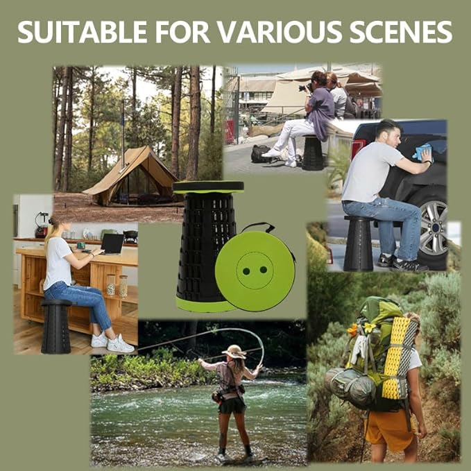 2025 Collapsible Stool Chair, Upgraded Folding Stool for Adults Lightweight, Sturdy, Adjustable, Portable, Foldable Seat Sturdy Stools for Outdoor Camping Fishing Hiking Gardening BBQ