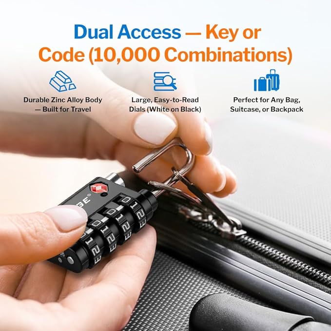 Forge Dual-Opening: Key or Combination Lock, TSA Approved Lock for Luggage, Pelican case, Travel, Gym, School,Luggage Combination Lock,Travel Bag Lock (Black 2 Pack)