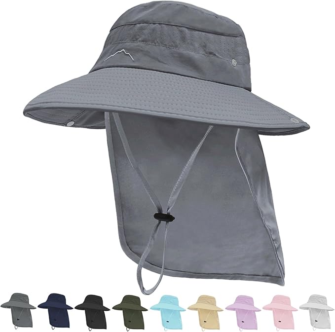 Sun Hats for Men Women, UPF50+ Protection Safari Hat,Wide Brim Fishing Hat with Neck Flap,Bucket Hats for Beach Hiking