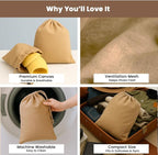 LFH Cotton Rich Shoe Storage Bags with Drawstring, Dustproof Breathable Reusable Organizer, Perfect For Travel, Dorm, Hotel, College, Gym, Easy to Carry, Machine Washable 12"x17" (Pack of 4) - Beige