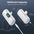 Mini Portable Charger 5000mAh Power Bank,15W PD USB C Cell Phone Portable Power, LCD Display Battery Pack Compatible With iPhone 15/15 Plus/15 Pro/15 Pro Max/Android/Samsung/Moto/LG (Type-C Only)