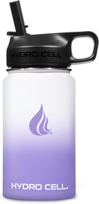 HYDRO CELL Stainless Steel Insulated Water Bottle with Straw - For Cold & Hot Drinks - Metal Vacuum Flask with Screw Cap and Modern Leakproof Sport Thermos for Adults (Lavender/White 14oz)