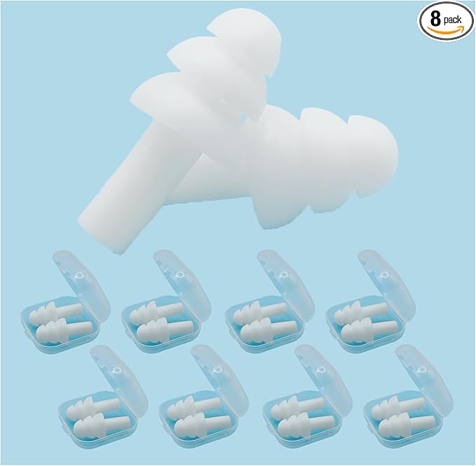 Earplugs for Sleeping Noise Cancelling, Reusable Ear Plugs– Super Soft, Silicone Ear Plug, for Sleeping 8 Pairs, Swimming, Snoring, Concerts, Work, Noisy Places (8 Colors)