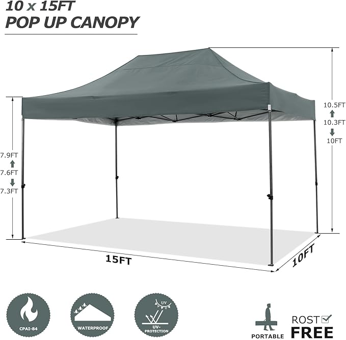 COBIZI 10x15 Pop up Canopy Tent 10x15 Canopy with 4 Sidewalls Waterproof Heavy Duty Commercial Canopy for Parties Outdoor Garden Gazebo Tent, Carry Bag(10x15ft, Gray)