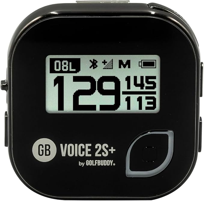 GolfBuddy Voice 2S+ Talking GPS Rangefinder Bundle with Official GolfBuddy Wristband Black – Audio Distance to Front/Center/Back, 18-Hour Battery, Preloaded Courses, Wearable Golf GPS Watch Conversion
