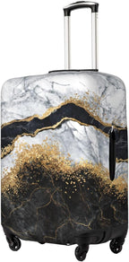 Travel Luggage Cover Suitcase Protector, White Black Gold Marble Abstract Washable Elastic Suitcase Baggage Cover Double-sided with Zipper Closure for Wheeled Suitcase Fits 29-32 Inch Luggage