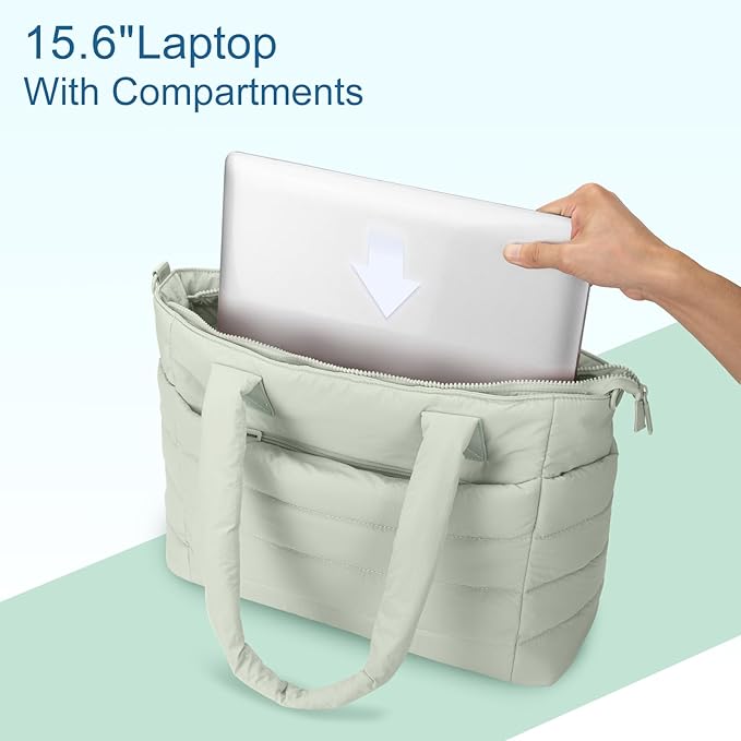 Tote Bag for Women Puffer Work Tote Handbag Large Quilted Nurse Bag with Zipper for Travel