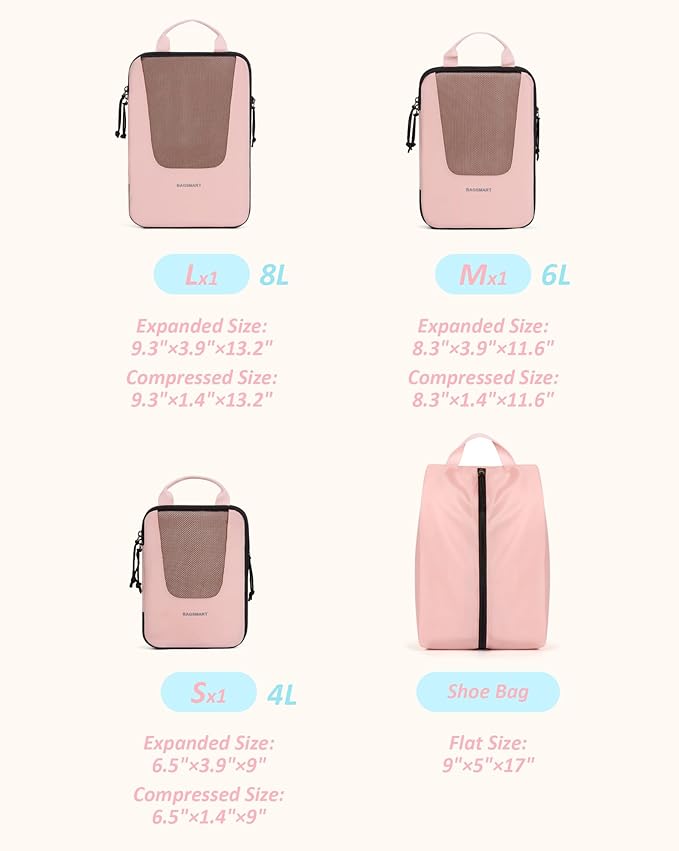 BAGSMART Compression Packing Cubes for Travel, 6 Set/5 Set/4 Set, Compression Suitcase Organizer Bags Set for Suitcases Travel Essentials, Lightweight Packing Organizers