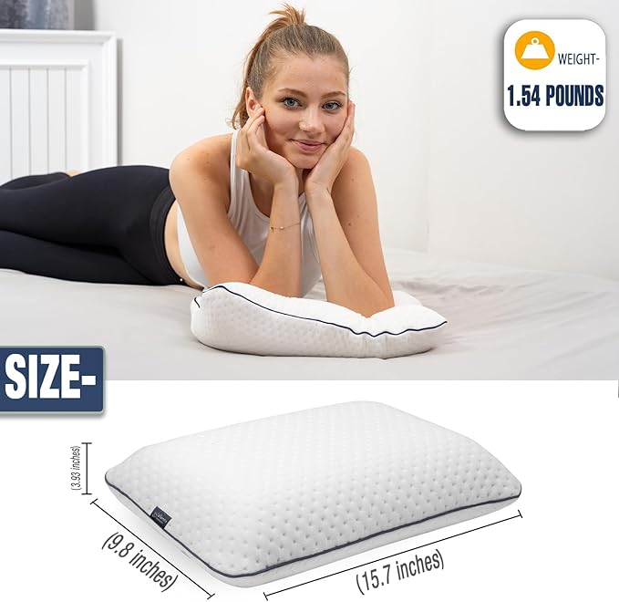 Travel & Camping Comfortable Memory Foam Pillow – Easy to Carry Portable Bag – Temperature Regulating Pillow Case (White)