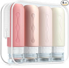 Gemice Travel Bottles for Toiletries, Tsa Approved Travel 3oz Size Containers with Clear Bag, BPA Free Leak Proof Travel Tubs Refillable Liquid Travel Accessories for Cometic Shampoo Lotion (4 Pack)