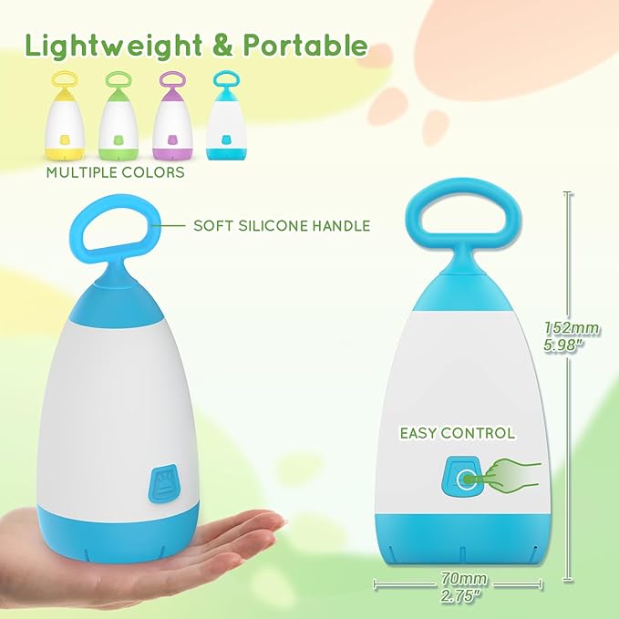 Kids Camping Lantern & Night Light Battery Powered (AAA Included), 360° Eye-Safe Light, IPX4 Waterproof with RGB Modes Portable for Outdoor, Emergency & Bedtime, Gift for Children (Blue)