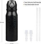 BJPKPK 25oz Insulated Water Bottle With Straw Stainless Steel Double Wall Water Bottles BPA Free Leak Proof Thermo With Lockable Flip Lid And Soft Silicone Spout,Black Leopard