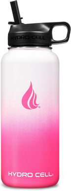 HYDRO CELL Stainless Steel Insulated Water Bottle with Straw - For Cold & Hot Drinks - Metal Vacuum Flask with Screw Cap and Modern Leakproof Sport Thermos for Adults (White/Pink 32oz)