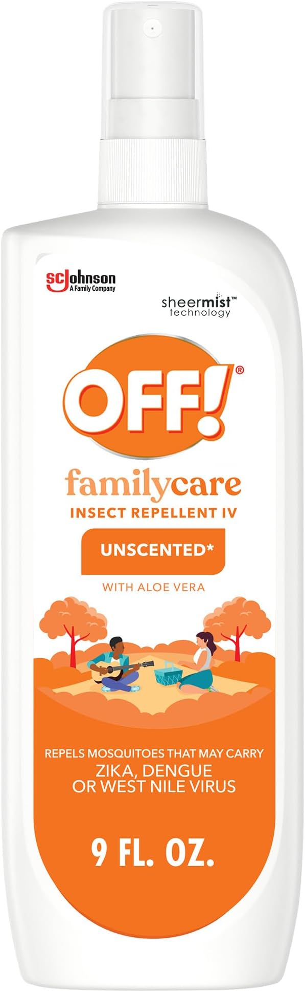 OFF! Family Care Insect & Mosquito Repellent Spritz, Bug Spray Containing 7% DEET, Unscented Repellent with Aloe Vera Protects Against Mosquitoes, 9 Oz