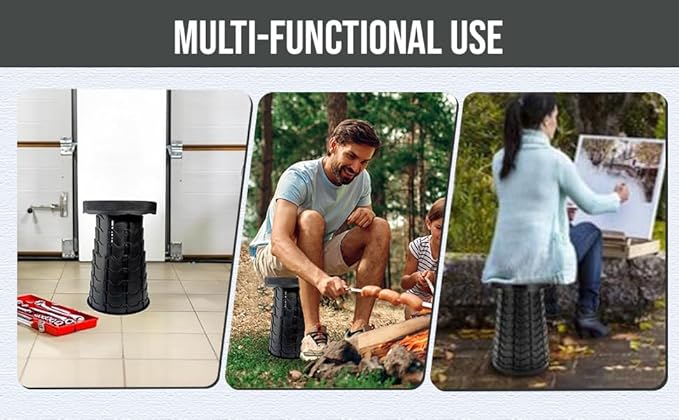 New Improved Quality Plastic Collapsible Stool - Durable, Foldable, Adjustable Collapsible Seat for Outdoors, Camping, Home - Strong, Safe, Compact Portable - Versatile Telescopic Stool, Easy to Use