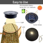 2 Pack Solar Watering Can String Lights Replacement Top - Round Solar Panel Outdoor Waterproof 32 Ft LED Copper Wire Hanging Lanterns Solar Lantern Battery Box Replacement Accessories(Warm/Cold)