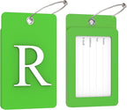 Gostwo 2 Pack Luggage Tags for Suitcases, 26 Initial Letter Travel Luggage Baggage Identification Labels ID Tag Fully Bendable Tags with Stainless Steel Loop (Green) (Letter R)