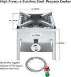 Stainless Steel Burner Propane Burner, 260,000BTU High Pressure Outdoor Propane Cooker, Heavy Duty Gas Burners for Outdoor Cooking For Turkey Fry, Seafood Boil(Stainless Steel) SS1750