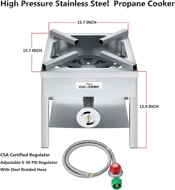 Stainless Steel Burner Propane Burner, 260,000BTU High Pressure Outdoor Propane Cooker, Heavy Duty Gas Burners for Outdoor Cooking For Turkey Fry, Seafood Boil(Stainless Steel) SS1750