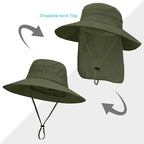 Sun Hats for Men Women, UPF50+ Protection Safari Hat,Wide Brim Fishing Hat with Neck Flap,Bucket Hats for Beach Hiking