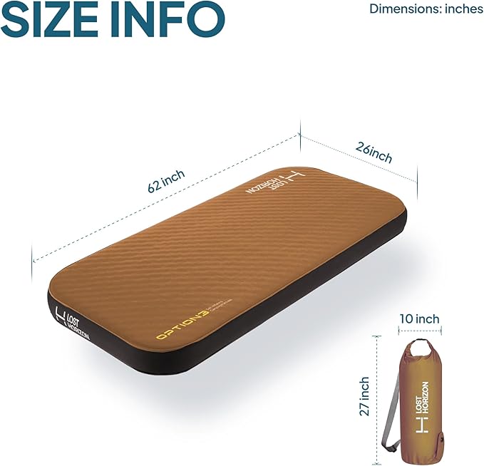 LOSTHORIZON Air & Foam Camping Mattress, Self-Inflating Sleeping Pad, 3" Thick, with Pump Sack, Slim Single
