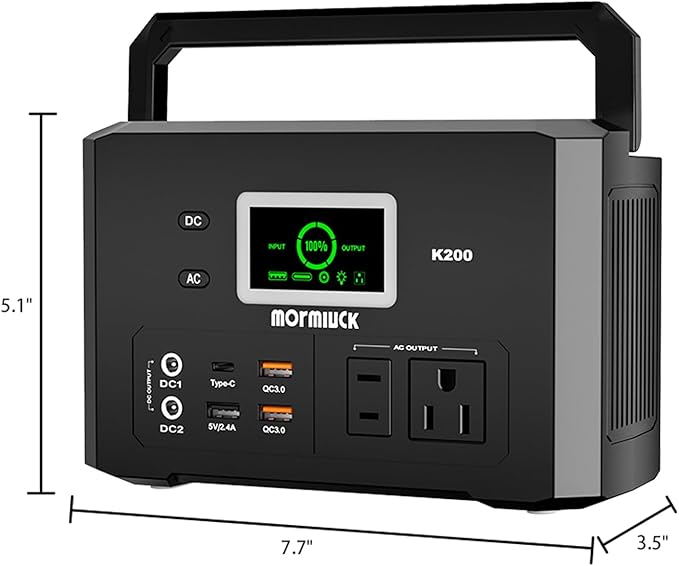 200W Portable Power Station (400W Peak), mormluck 118Wh Solar Generators with 110V/200W AC Outlet（NO SOLAR PANEL）, 32000mAh Lithium Battery for Home Backup, Outdoor Adventures, and RV Emergencies