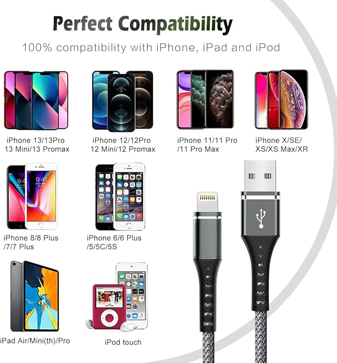[Apple MFi Certified] iPhone Charger Fast Charging 3-Pack 3FT Lightning Cable Nylon Braided iPhone Charger Cord Compatible with iPhone 14 13 12 11 Pro Max XR XS X 8 7 6 Plus SE iPad and More 3FT