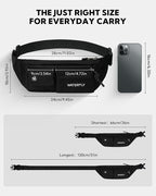 WATERFLY Small Crossbody Fanny Pack: 5 Pocket Slim Lightweight Waist Belt Hip Bag for Women Men Water Resistant Chest Pouch for Travel Hiking Running Walking Fit All Phones - Black