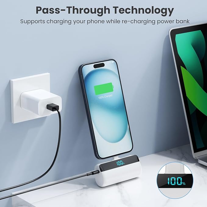 [2-Pack]Mini Portable Charger for iPhone 17/16/15,Upgraded 5500mAh PD Fast Charging USB C Power Bank,Travel Essentials Battery Pack for iPhone 17/17 Pro Max/Air/16/15 Series Galaxy Android-Pink+White
